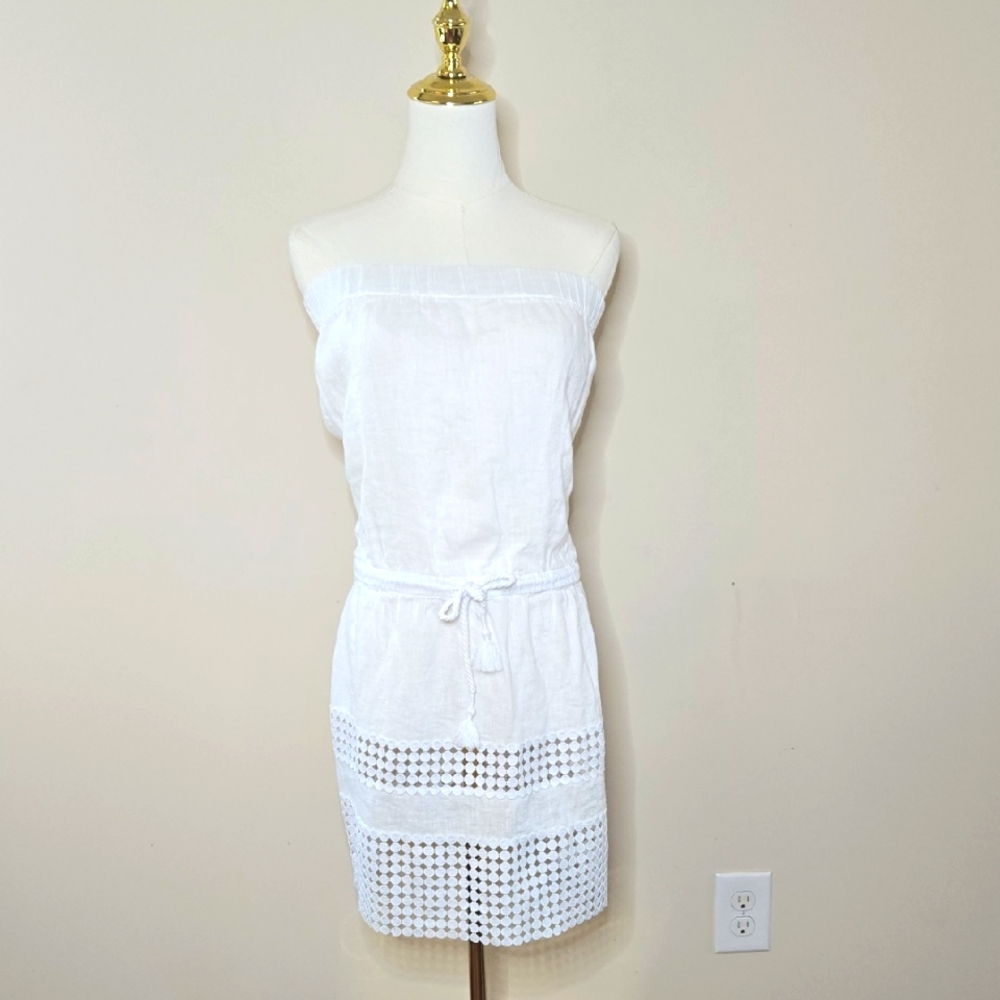 Vineyard Vines 100% Linen Swim Cover Up Size Small Strapless Tubetop with Eyelet
